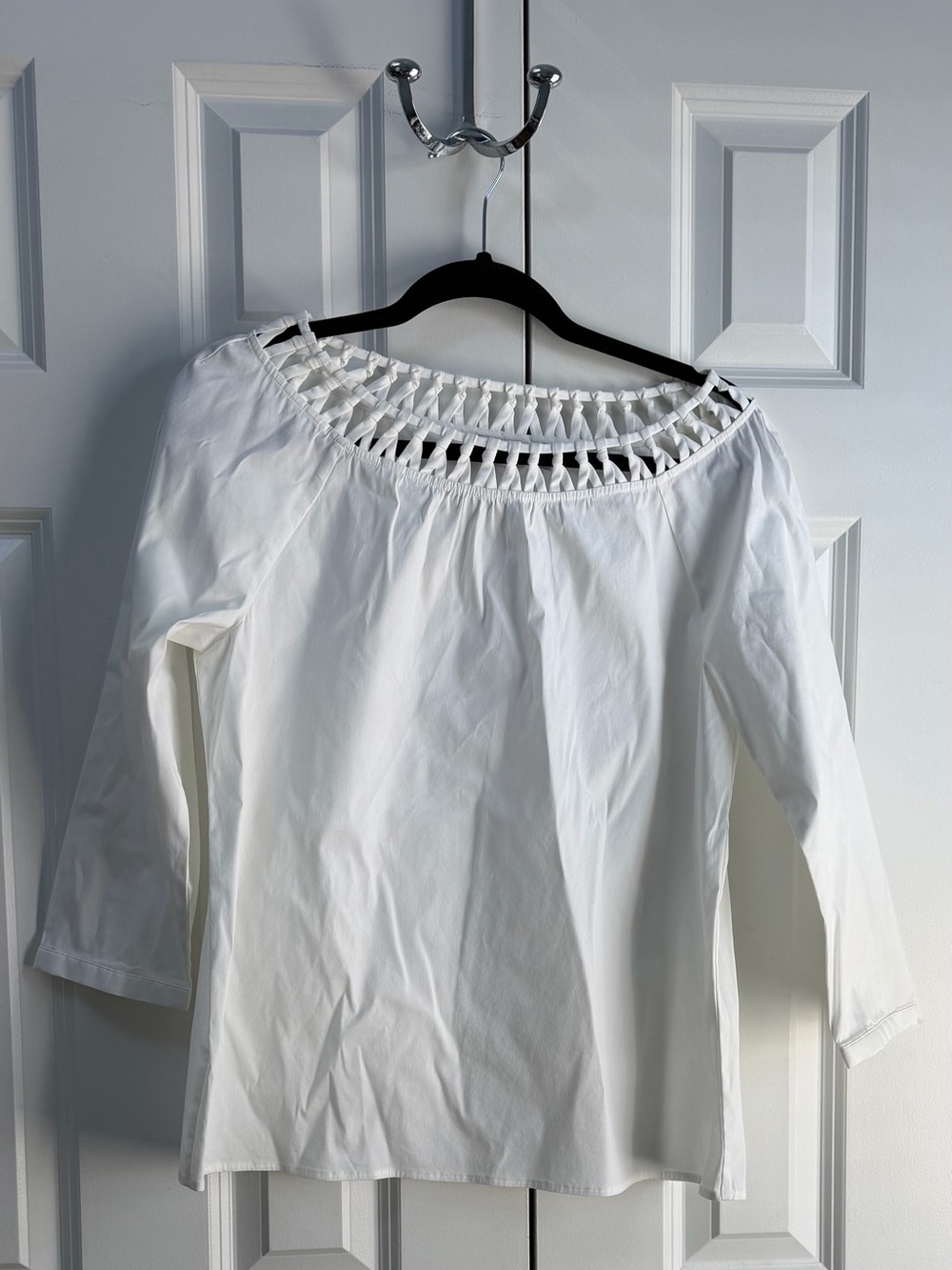 Vineyard Vines White Crochet-Yoke Peasant Top